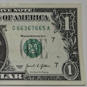 5 OF-A-KIND 2021 $1 Dollar Bill G66367665A Fancy Serial Number (B341)